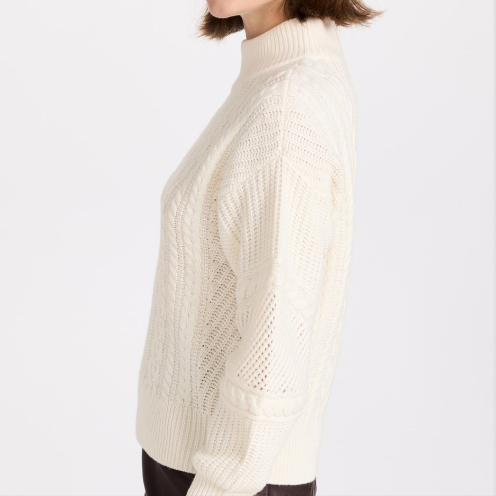 Veronica Beard "Bertilda" Cream Cable Knit Cashmere Sweater - Picture 3 of 8